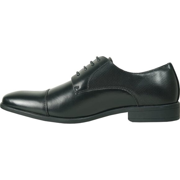 Men's Black King Classic Lace-up Oxford Plain or Cap Toe Leather Dress Shoes - Picture 6 of 8